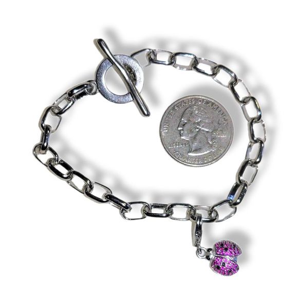 925 Silver Micro-pavé Round Rhodolite Garnet Ladybug Charm Bracelet 8" - Picture 2 of 4